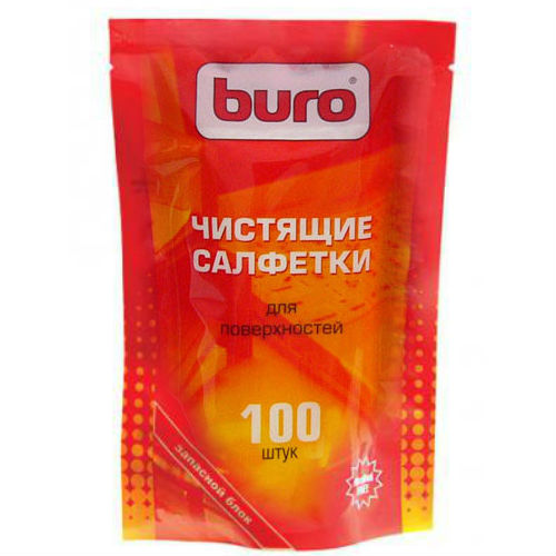 Картинка Запасной блок к тубе с чистящими салфетками BURO для поверхностей, 100шт.