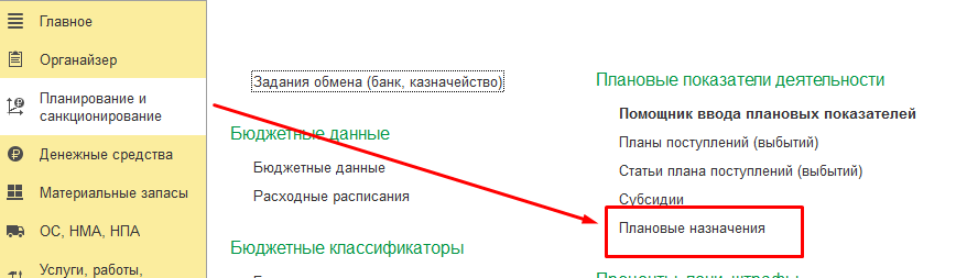 отражение в 1С планирования и санкционирования